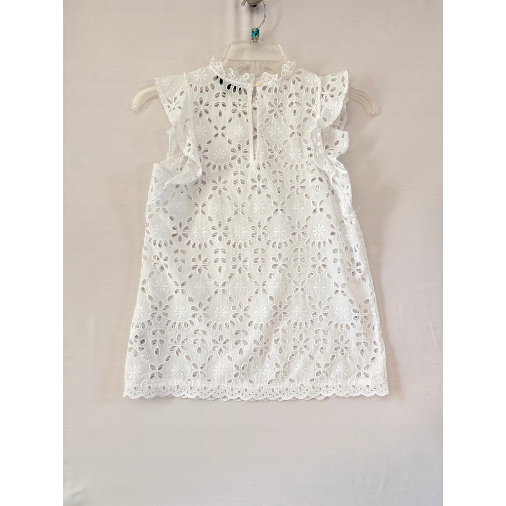 J.Crew‎ Womens XS White Eyelet Ruffle Mock Neck Sleeveless Shell Top Blouse